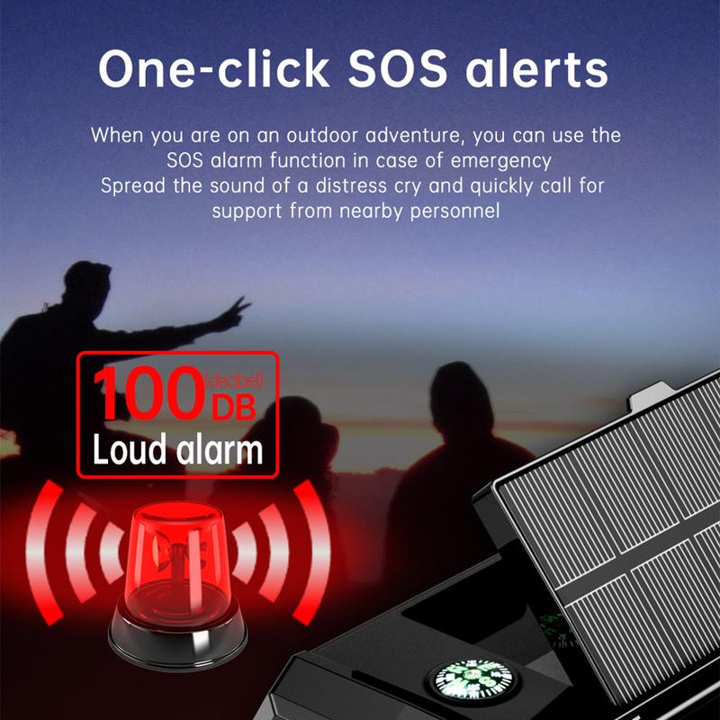 Utendørs Overlevelse Værradio AM/FM/WB NOAA Solcelle Håndsveiv Oppladbar Powerbank Bluetooth-kompatibel Høyttaler SOS-alarm