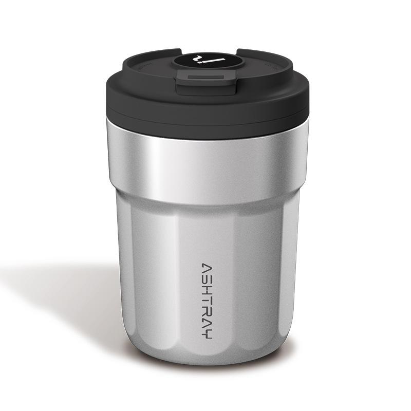 Nuovo Posacenere per Auto Creativo Stile Tazza da Caffè Posacenere per Auto con Coperchio Luce LED a 7 Colori Rivestimento Metallico e Guscio in ABS Tazza per Rifiuti