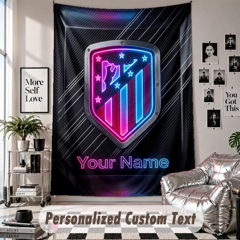 Custom Tapestry Wall Hanging, Atletico Madrid Personalized Name Text Home Wall Decor