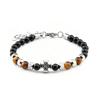Men's European 6mm Stainless Steel Bracelet with Tiger Eye and Black Obsidian Stones
