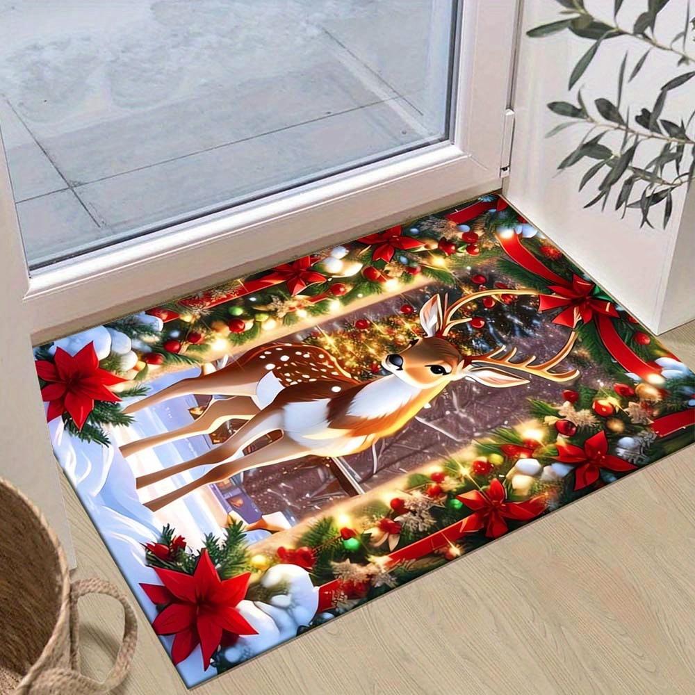 

1pc Christmas Themed Rug, Elegant Elk Print, Bedside Carpet, Non slip Laundry Room Mat, Machine Washable Water Absorbing Entrance Door Mat, 60cm by 90cm