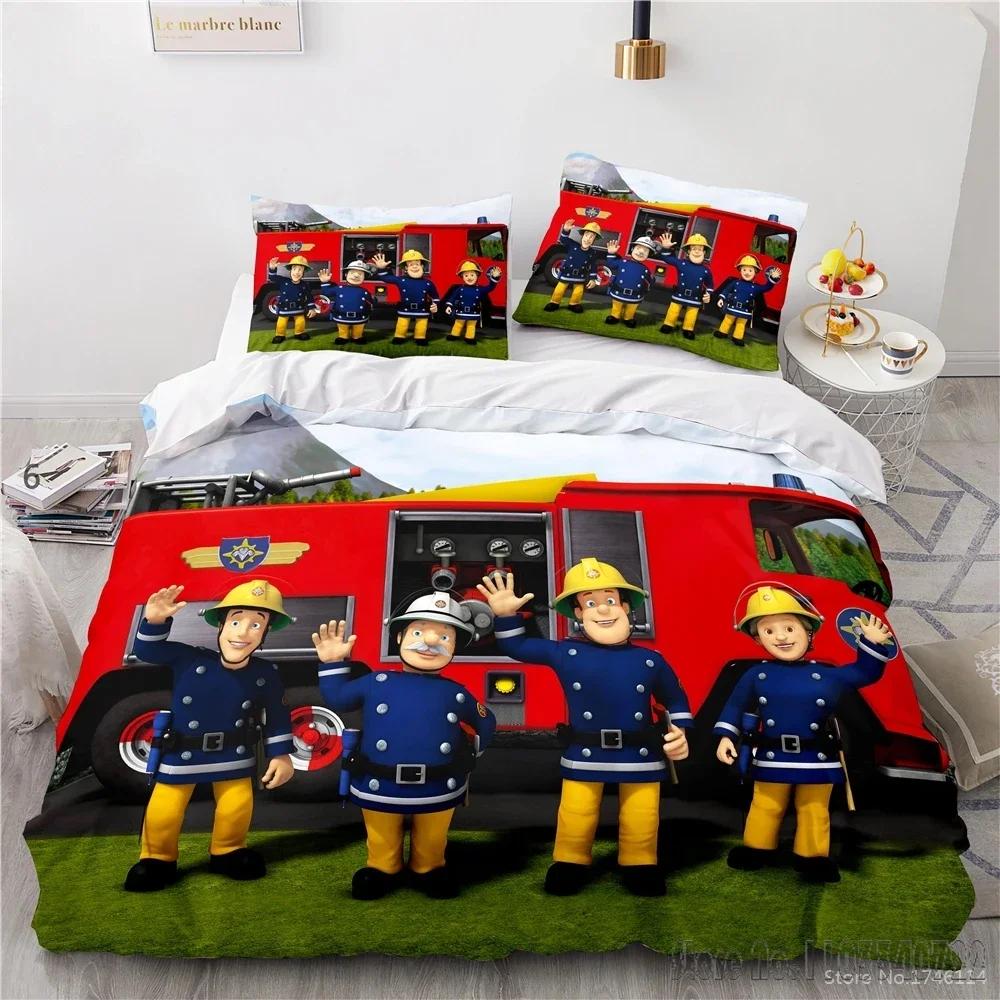 3D Cartoon Printed Fireman Firefighter Sam Duvet Cover Set HD Comforter Cover Bedclothes for Kids Bedding Sets Bedroom Decor