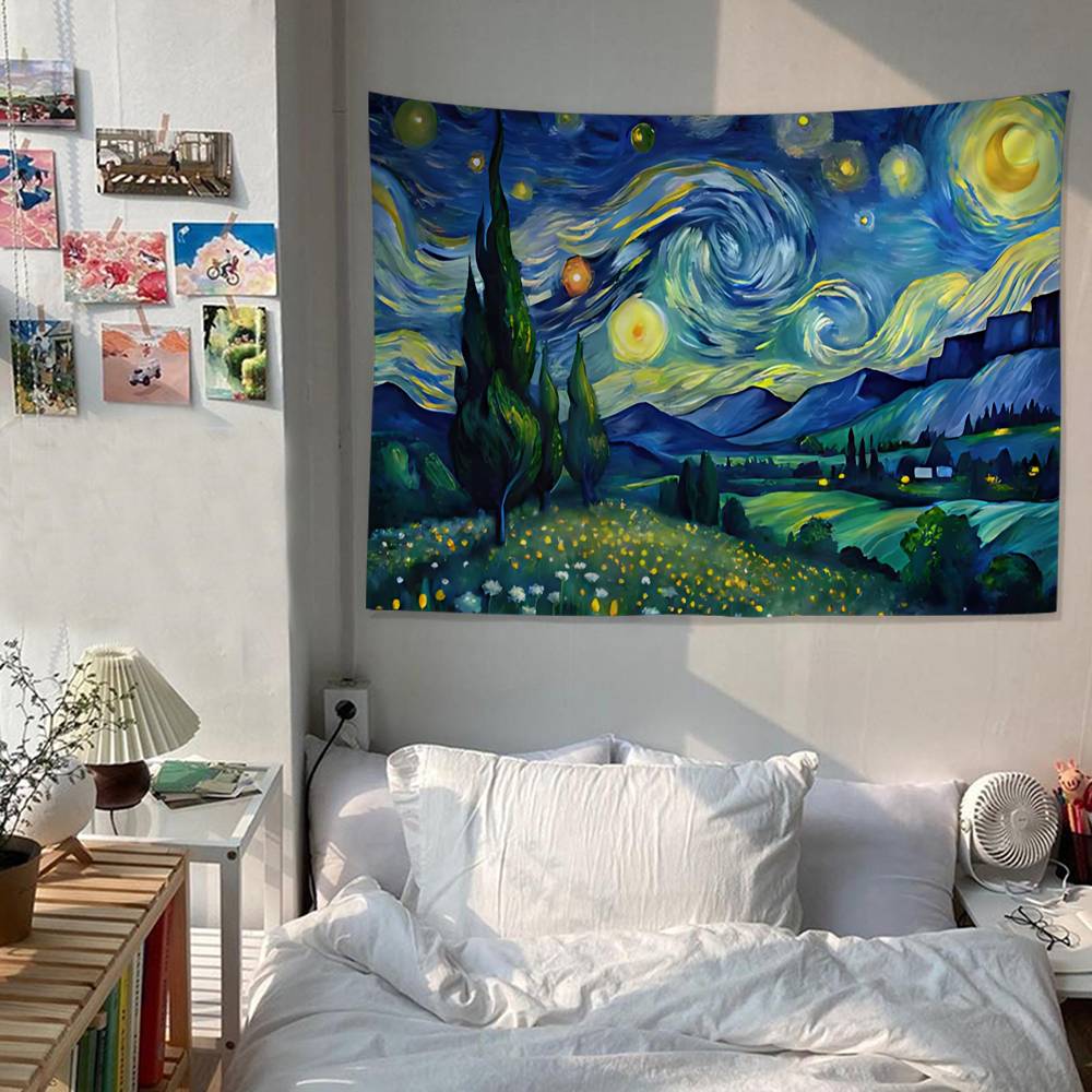 Van Gogh Starry Sky Art Anime Tapestry Hanging Tarot Hippie Wall Rugs Dorm Home Decor