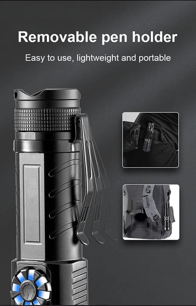 USB Rechargeable LED XHP99 8000 Lumens Tactical Flashlight with 4 Modes of Stepless Powerful Handheld Torch Light for and Emergency Situations