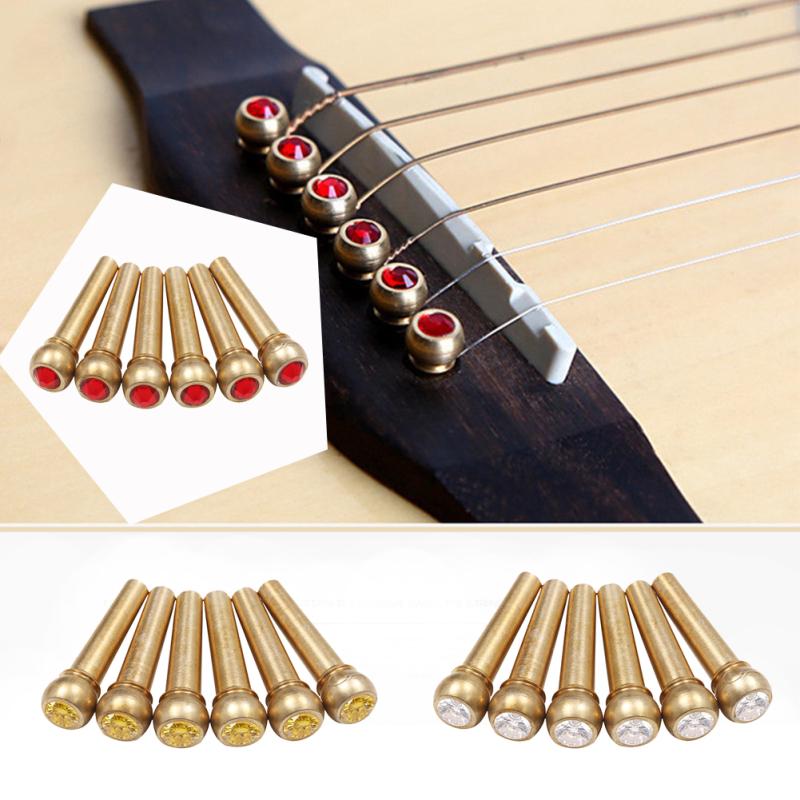 6 Pcs Brass Guitar Bridge Pins Folk Acoustic Classical Guitar Solid String Cone Wooden Guitarra