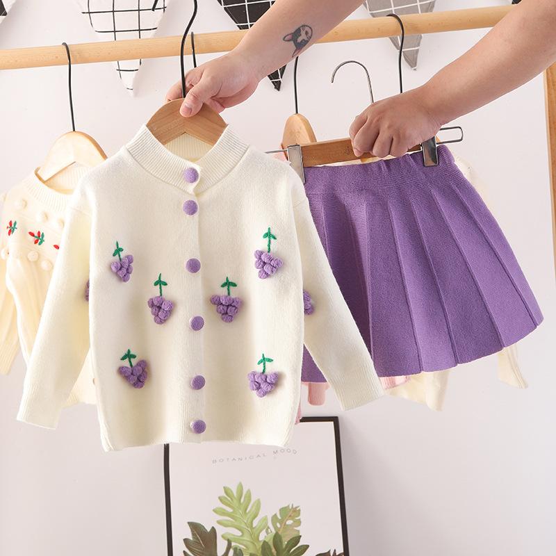 Kinder Strickkleid Neuer Stil Mädchen Obst Handgemacht Blume Set Kleid Baby Mode Kinderbekleidung Oberteil Set