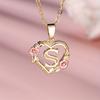 1 Pc Golden Color 26 English Letter Heart Necklace Rose Flower Pendant Wedding Band Jewelry Valentine's Day Gift
