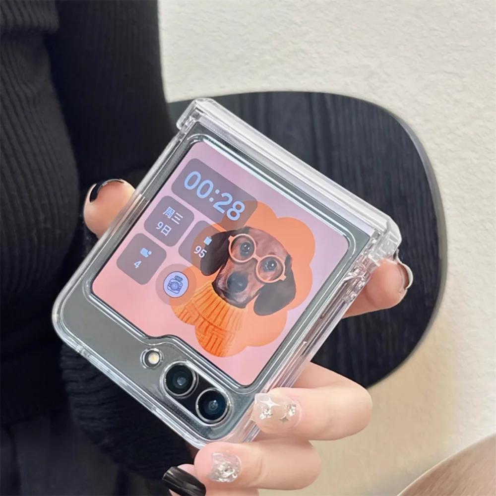Ins Korean Cute Clear Case For Samsung Z Flip 7/6/5/4/3 Hinge Full Protection PC Case For Motorola Razr 60 50 Ultra Razr 40Ultra
