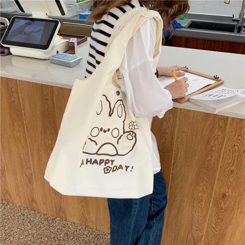 Adorable Korean Cartoon Print Shoulder Bag Stylish Japanese Student Tote Bag