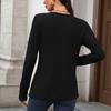 Autumn Winter Solid Color Round Neck Button Loose Long Sleeve T-Shirt Top for Women