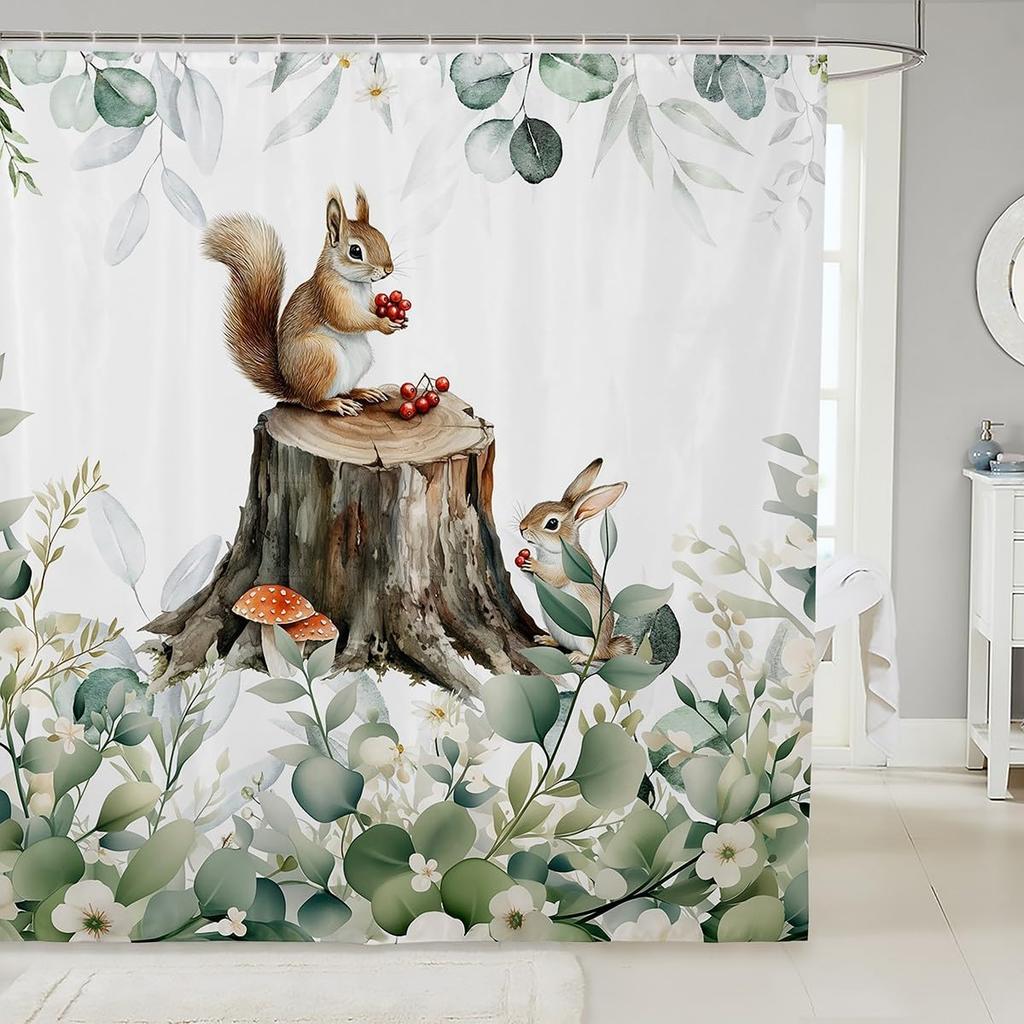 Erosebridal Cute Dachshund Waterproof Bathroom Curtain for Kids Child Green Eucalyptus Bath Curtain, Pet Animal Shower Curtain