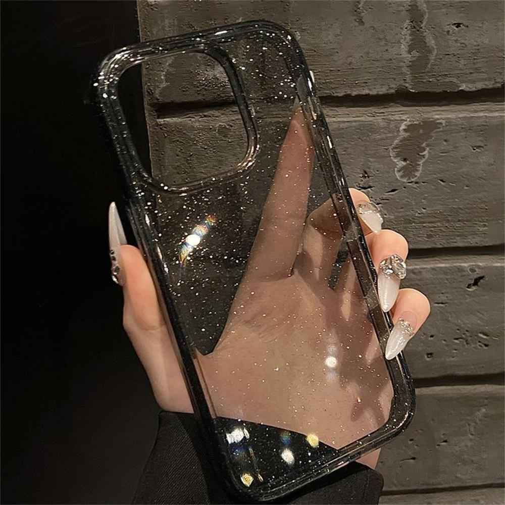 Luxury Transparent Glitter Bling Case For iPhone 11 12 13 14 15 16 Pro Max X XR XS 7 8 Plus Clear Soft Shockproof Bumper Cover
