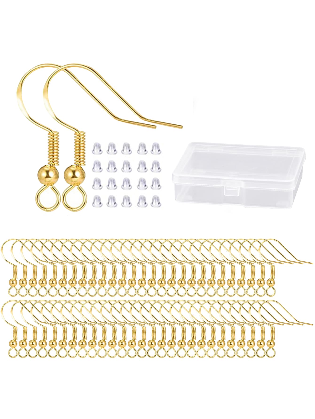 

50pairs Hypoallergenic Earring Hooks Earring Making Kit with Earring Hooks Jump Rings and Clear Rubber Earring золотой