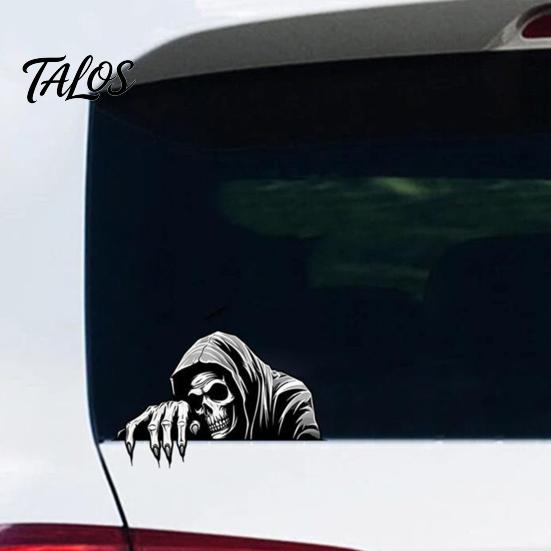 Scratch Covering Decal Halloween Skeleton Car Sticker Peeking for Window Bumper, Modding Accessories Waterproof Horror Skull Wall Laptop Decoration