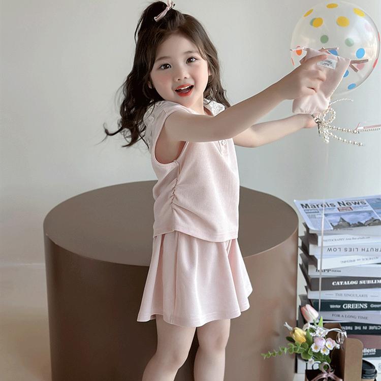 Mädchen Sommer Weste Set Kinder Spitze Ärmellos Zweiteiler Baby Sommerkleidung Trendig