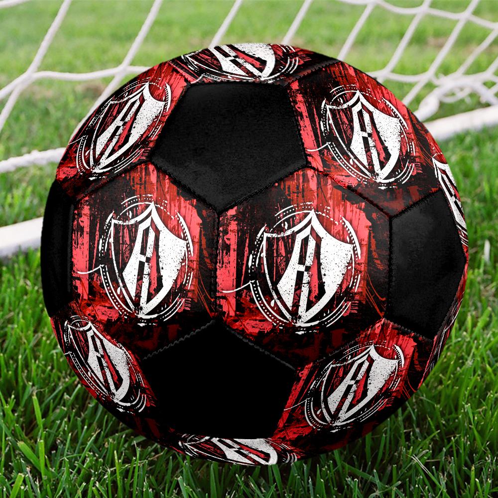 SIZE 5 Atlas Football Club (Black & Red Background) Soccer Ball Colorful All Ages Machine Stitched PVC Competition Ready Durable High-Bounce