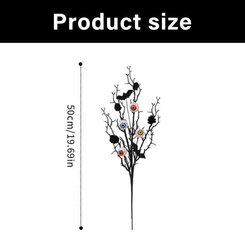 Halloween Decoration Artificial Flower Stem with Realistic Leaf Pinecones Bat Eyeballs for Halloween Table Centerpieces