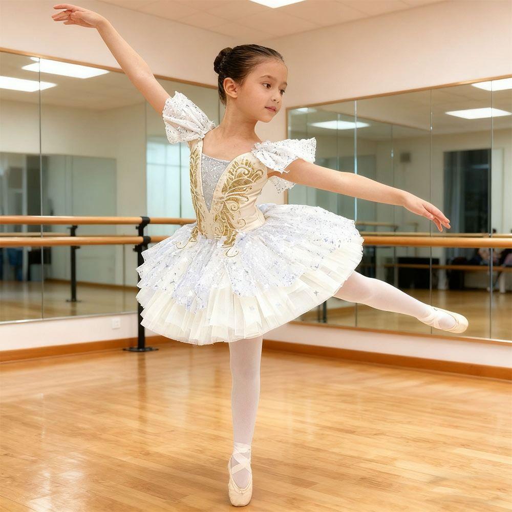 Tutu de Ballet Moderne Robe de Princesse Blanche Vêtements de Mode pour la Scène Enfants Filles