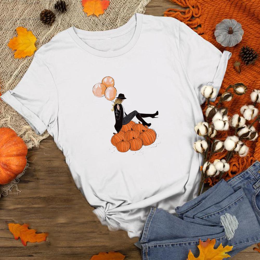 Happy Fall Pumpkin Halloween Day Graphic Tees Women Short Sleeve T Shirt Streetwear Aesthetic T