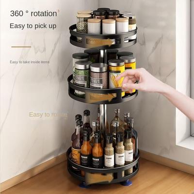 Kuchyňský stojan na koření 360° otočný stojan na dochucovadla Úložný podnos Otočný multifunkční kuchyňské příslušenství Bez vrtání Uspořádat