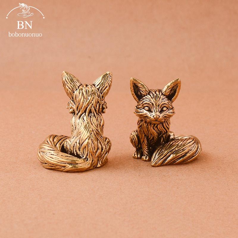 Antikbronze Liebe Niedlicher Fuchs Miniaturfiguren Schreibtischornament Dekorationen Zubehör Kupfer Tierskulptur Heimdekor Handwerk