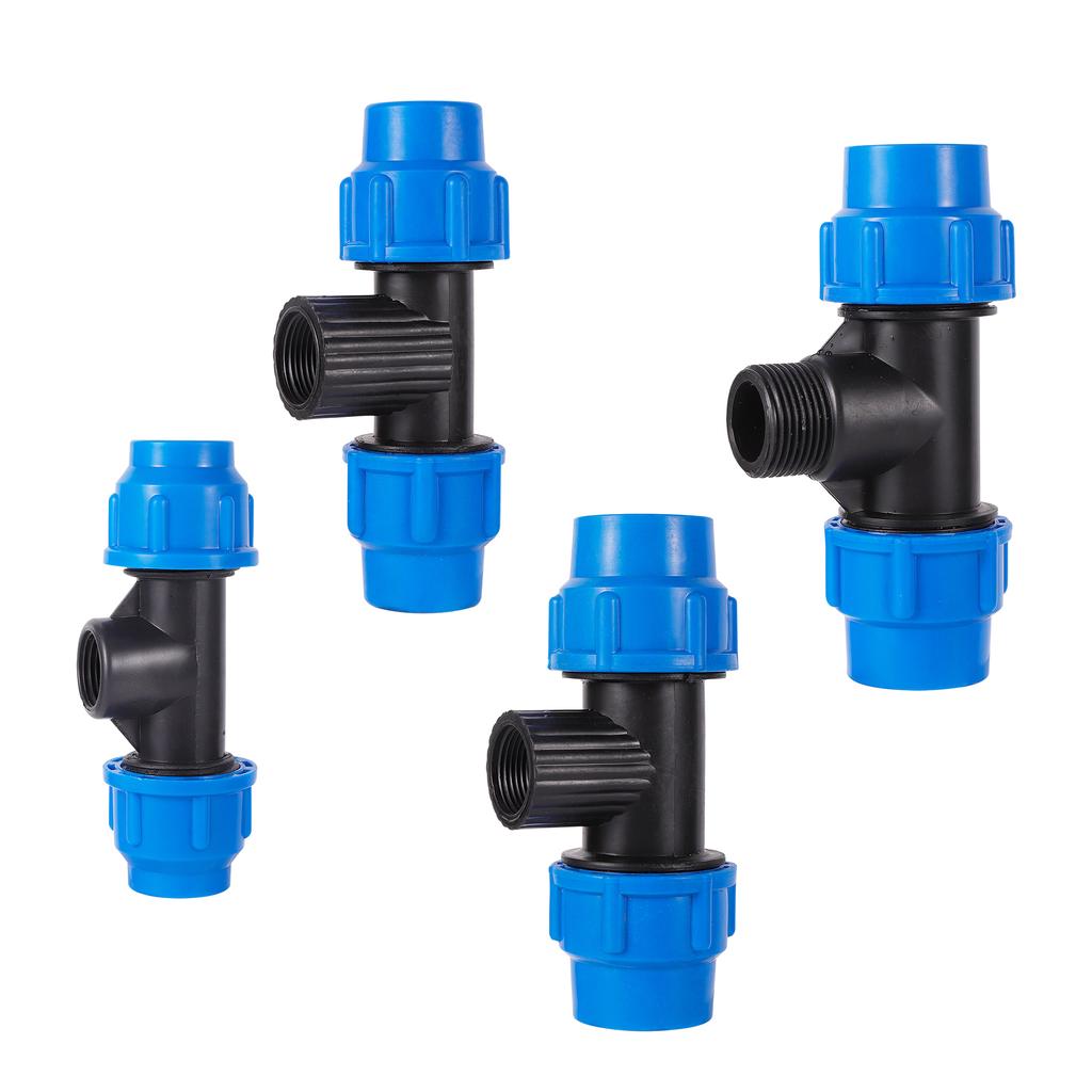 1Pc 1/2" 3/4" 1" To 20mm 25mm 32mm PE Pipe Locked Tee Garden Micro-irrigation Sprinkler Irrigation PE Pipe Quick Connection Tee