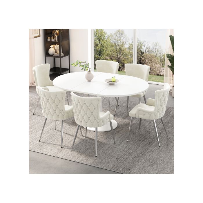 Chaise De Salle À Manger - MUVOE - Velours Beige - Lot De 2 - Pieds En Métal - Design Moderne