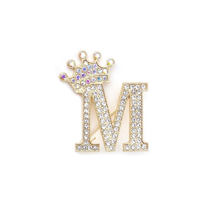 

1PC Tone Corsage Pin Collar Pin A-Z Golden for Women & Men Brooch Pins Fashion Crown-Embellished Crystal Rhinestone M золотой