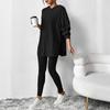 Completo da Loungewear da Donna a Coste con Felpa con Cappuccio Oversize e Spacco Laterale + Leggings Completo 2 Pezzi Morbido Casual Abbigliamento per la Casa Tuta