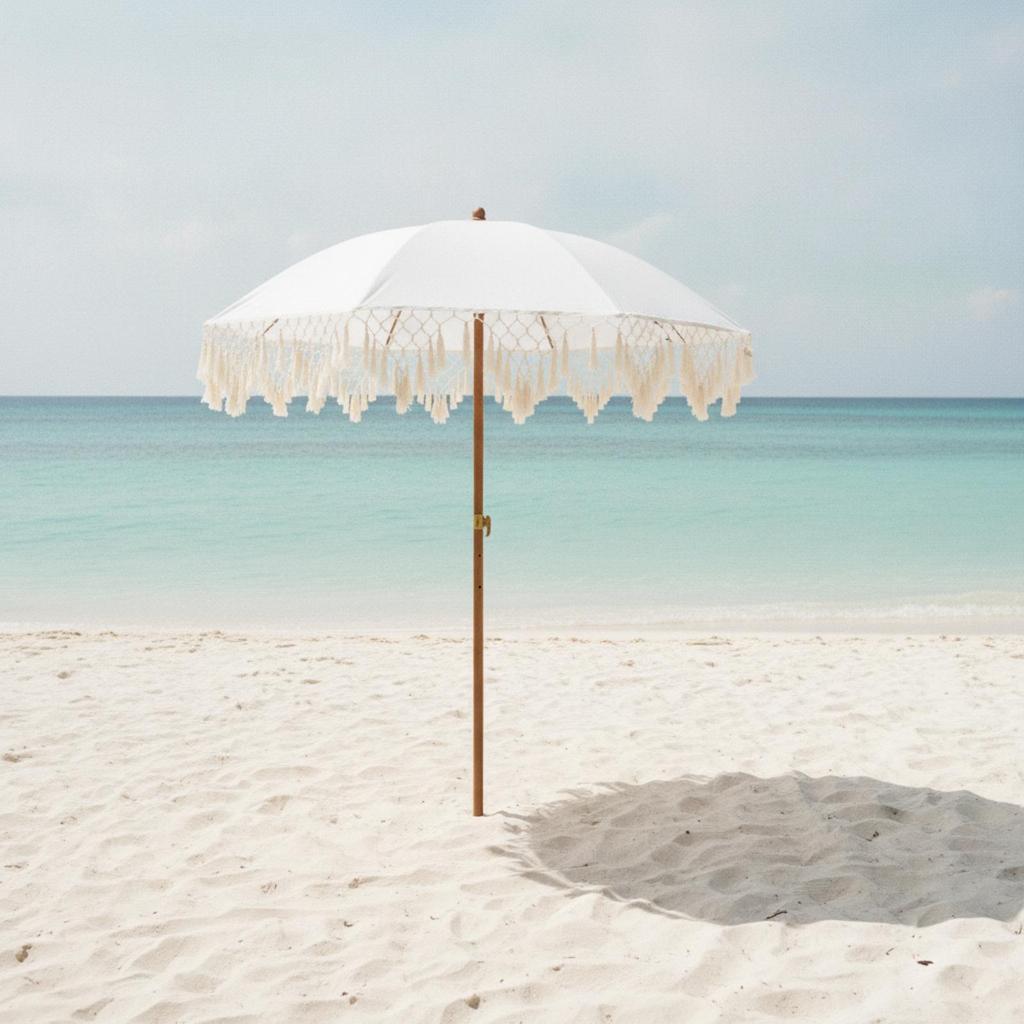 Boho Patio Umbrella Portable Tassel Lightweight for Beach