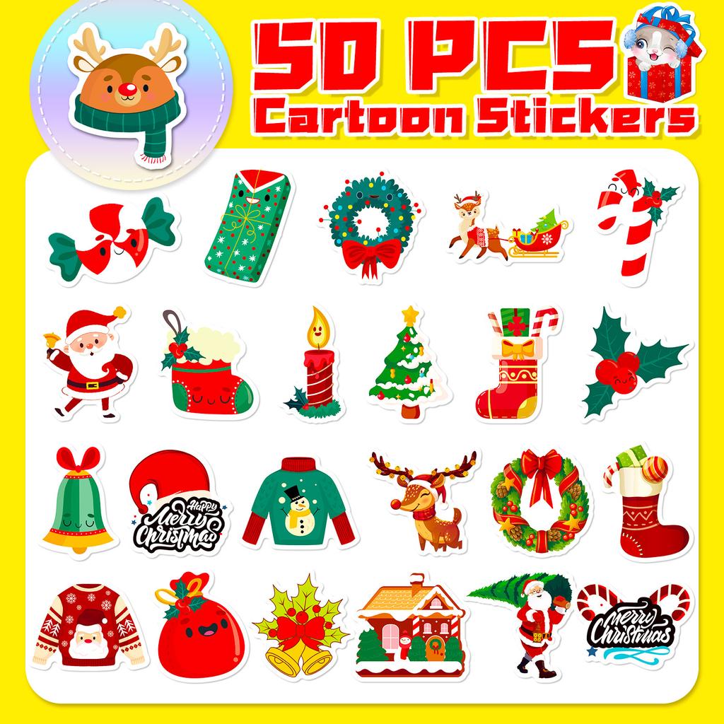50pcs Holiday Christmas Theme Sticker for Phone Laptop Car Kids Xmas Waterproof Sticker