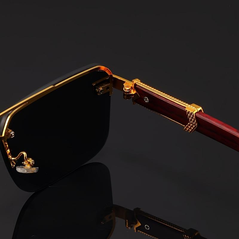 Luxury Frameless Fashion Glasses for Men and Women, Imitation Wood Grain Temple Tips, Perfect Choice, Versatile Comfortable