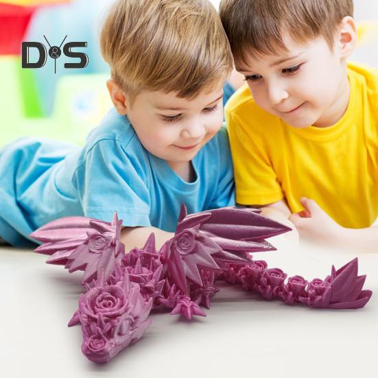 3D Printed Rose Dragon 8.46" Articulated Fidget Dragon Toy with Flexible Joints Desk Decor Winged Rose Dragon for Home Office School