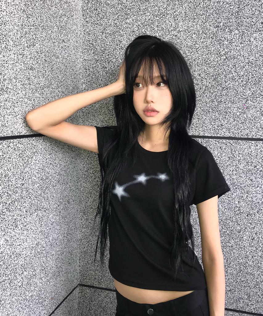 CHICKS Mini Starlight Crop Slim Fit Short Sleeve T-Shirt Black