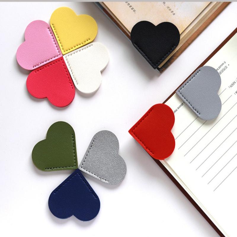 15pcs Heart-Shaped Bookmarks,Durable Faux Leather Material,Multi-Color, Super Healing, Book Corner Protection,Marking Function,