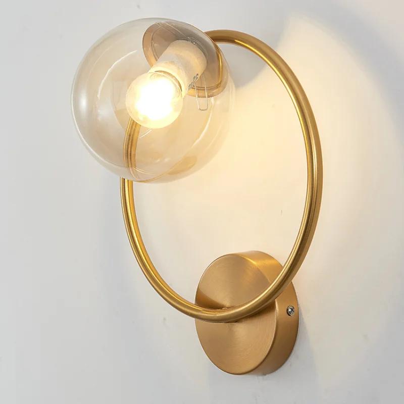 Modern Circle Led Wall Light Glass Ball Wall Lamp Living Room Bathroom Bedroom Bedside Entrance Porch Indoor Lighting Decor Lamp