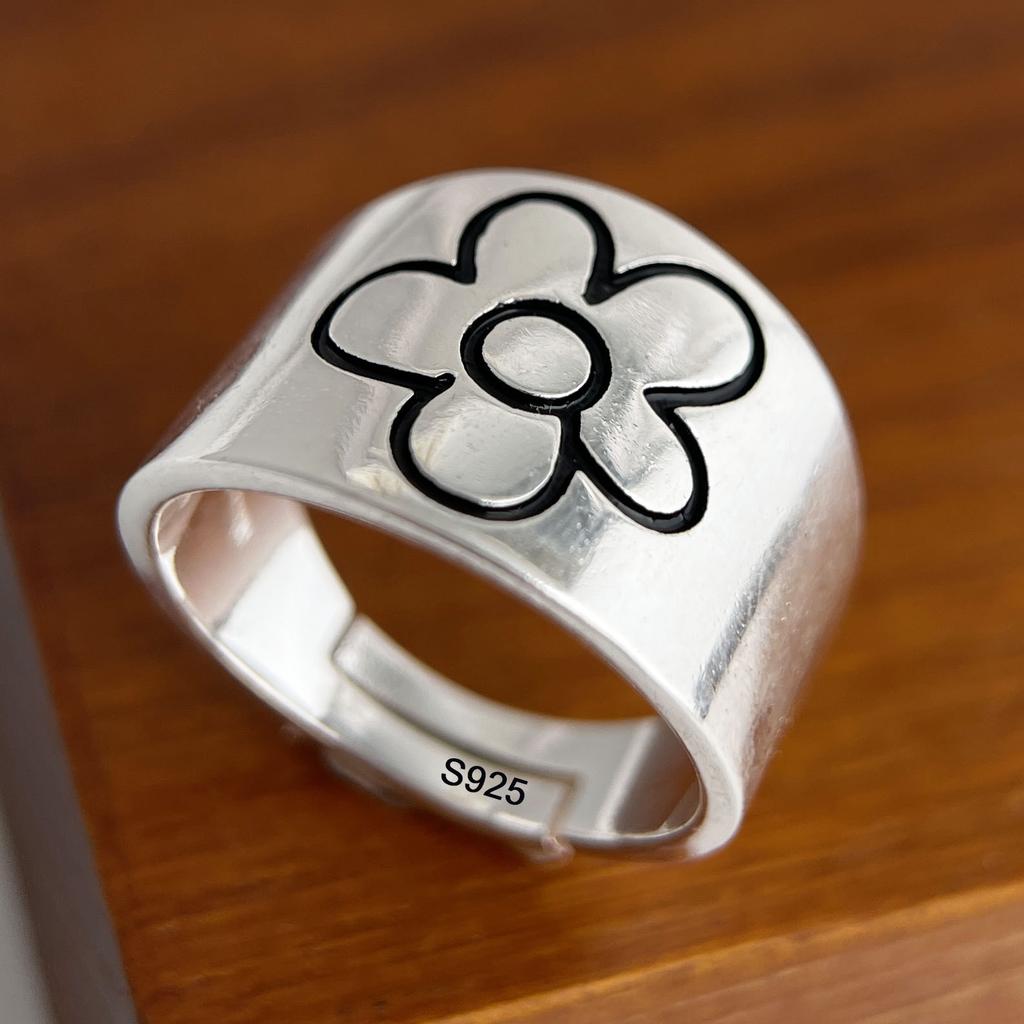 925 Sterling Silver Rings for Women Couple Minimalist Handmade Simple Wide Cross Line Ring Fine Jewelry Gift Prevent Allergy