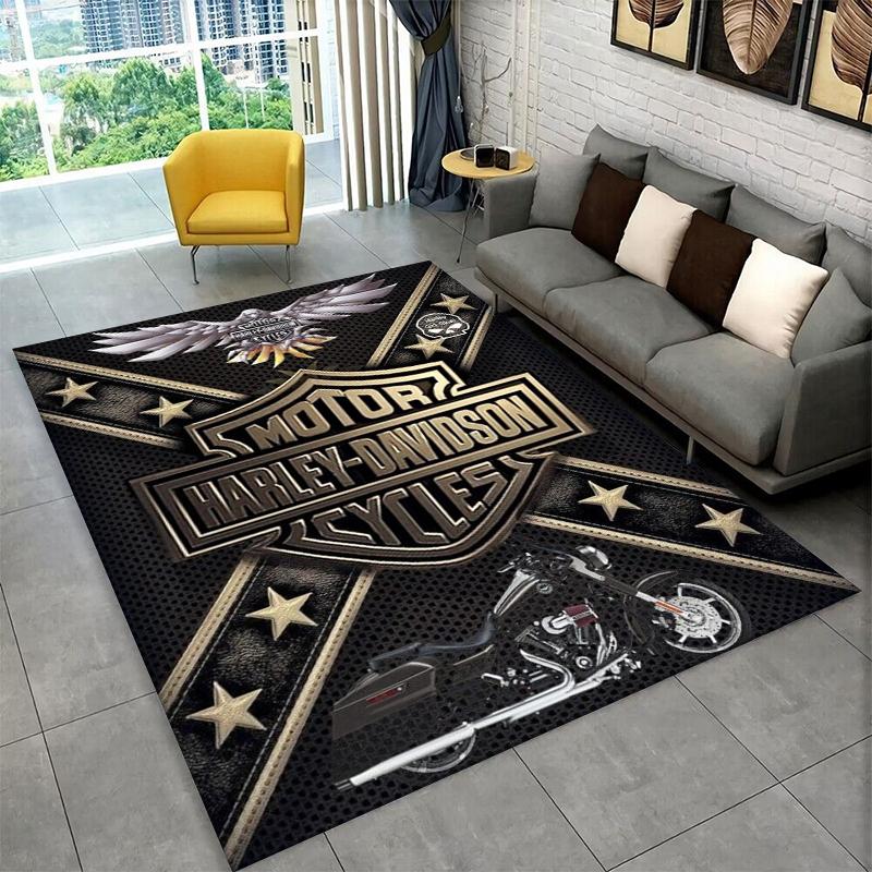 Tappeto Antiscivolo Area Retro H-Harleys Racing Moto per Soggiorno, Camera da Letto, Sala Giochi, Tappeto Morbido Pavimento Tappeto Decorazione Casa Stanza Bambini