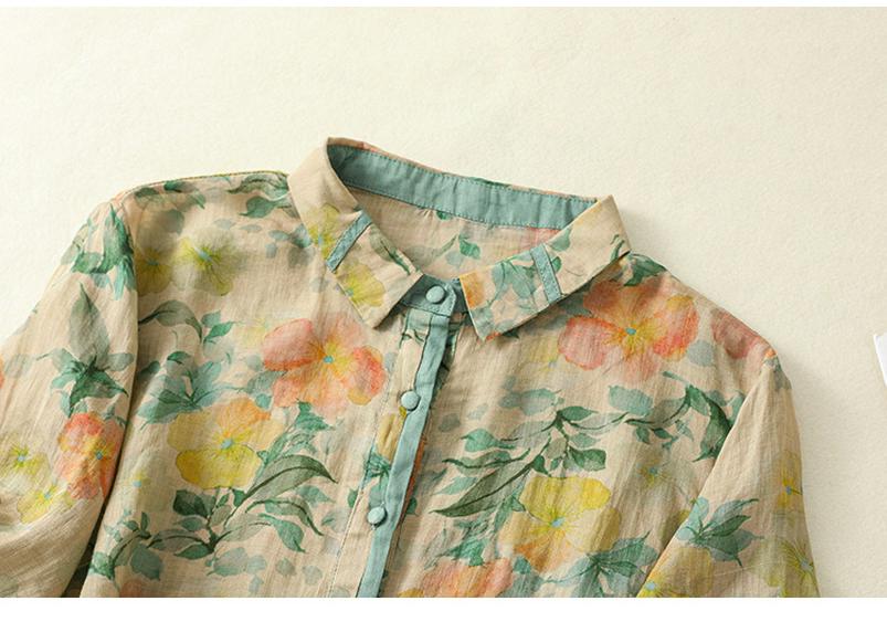 Chemise Casual Lâche Artistique Rétro à Manches Cinq-Quarts pour Femme 2025