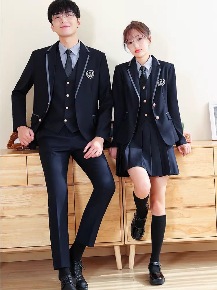 Unisex College-Style JK Uniform: Pleated Skirt & Suit Set