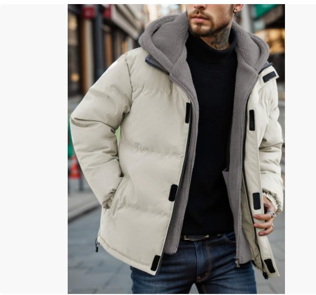 Winter New Thick Plus Size Warm Men's Fake Two-piece Trendy Cotton Jacket with Loose Zipper and Casual Cotton Jacket for Men