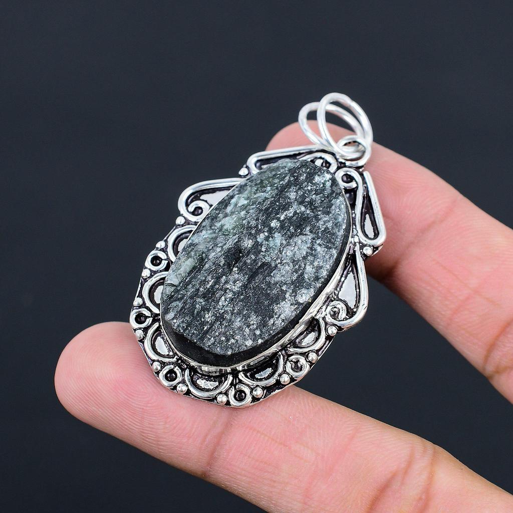 Daughters Day Deal 925 Silver Black Tourmaline Rough Stone Birthday Wife Pendant