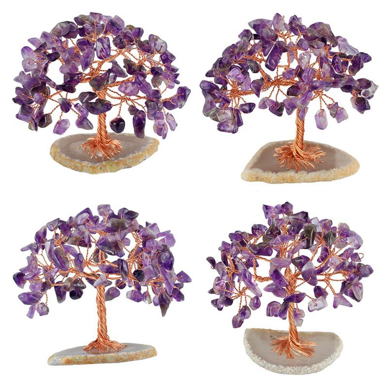 Mini Crystal Money Tree Copper Wire Wrapped Agate Slice Base Healing Gemstone Yoga Feng Shui Trees Home Decor A Easy Install