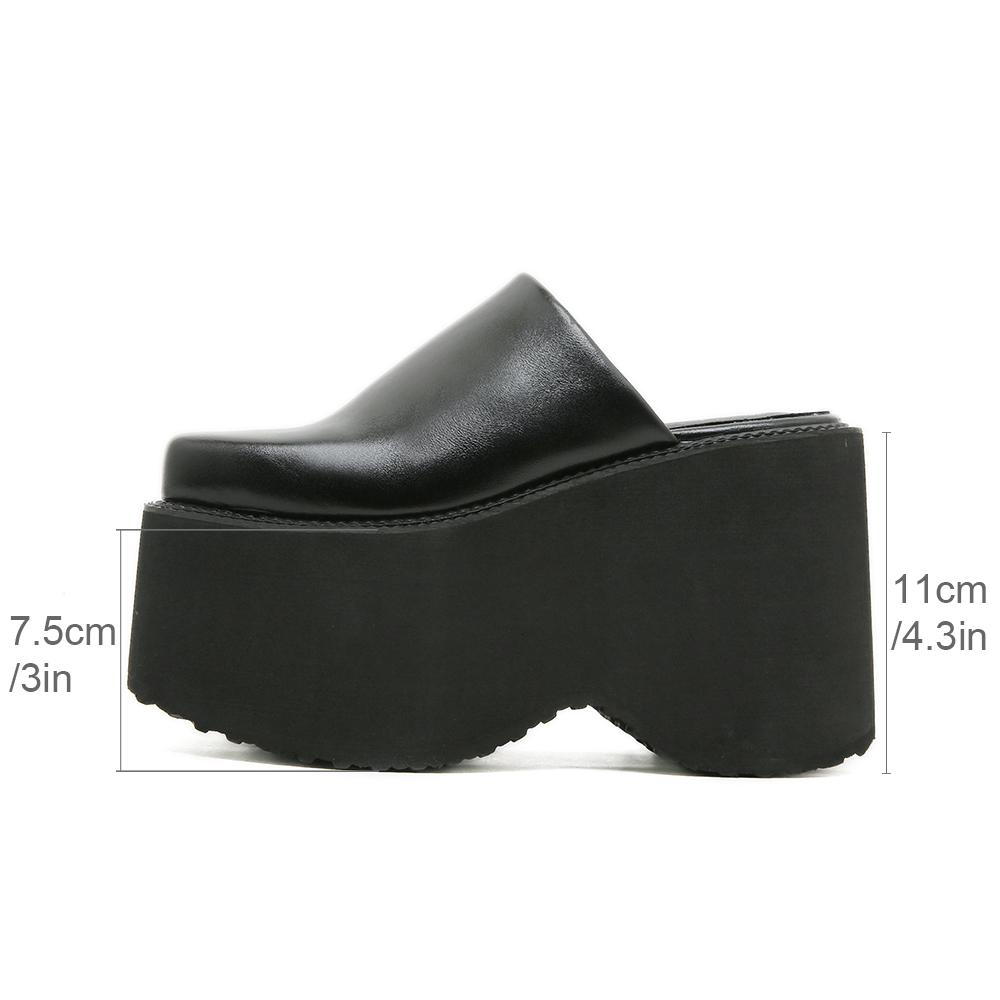 Gdgydh Moda Sandali a Zeppa con Punta Quadrata Mocassini Slip-On Neri Tacchi Spessi Calzature Estive Comode per Donna Pantofole