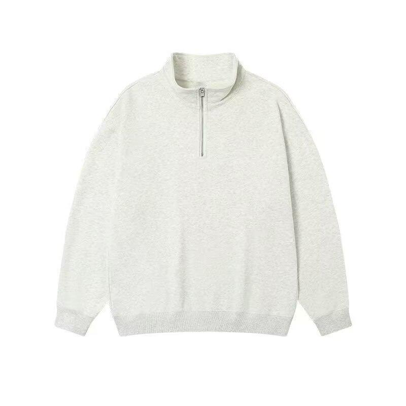 Unisex Stand Collar Half-Zip Solid Color Hoodie - Trendy, Versatile, and Casual Loose Fit Top