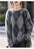 2026 A/W Women's Cashmere Wool Diamond Patchwork Knit Sweater