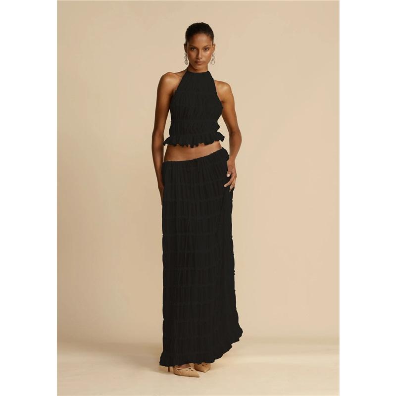 Damen Neuer einfarbiger 2-teiliger lässiger Neckholder-Tragekomfort Mehr Sommer Ärmellos Locker Urlaub Damen Rockanzug