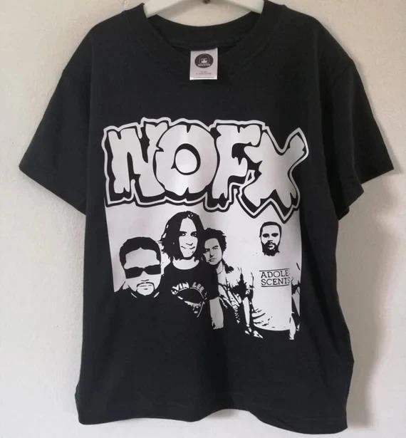 Stylish Black Cotton T-Shirt Featuring NOFX Band Logo and Vintage Group Portrait Print Graphic Oversized Streetwear T-Shirt