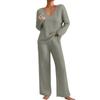Damen Farbstreifen V-Ausschnitt Langarm Top und Hose Zweiteiler Set