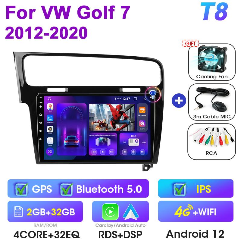 2 Din Android 12 Car Radio For Volkswagen VW Golf 7 MK7 GTI 2011 - 2025 Multimedia Video Player GPS 4G Carplay Auto Stereo QLED